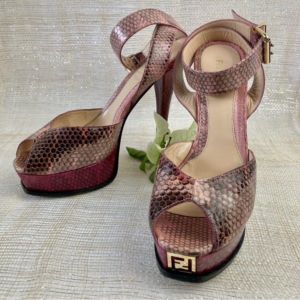 FENDI Snakeskin Platform Sandals.